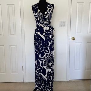 Beautiful DVF blue and white maxi wrap dress.